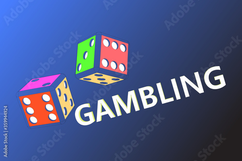 gambling and falling dice, advertising booklet, banner, signboard, simple vector illustration