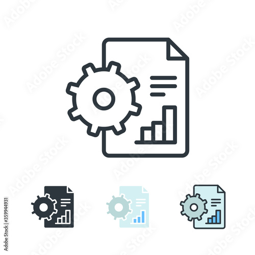 Graph in paper document with cogwheel for Big data processing analytic. Project page evaluation. Data Management, Analysis, Reports & Database icon. Vector illustration Design, white background EPS10 © Suncheli
