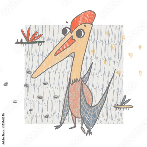 Composition with Pterosaur Quetzalcoatl, prehistoric insects, and pencil dots