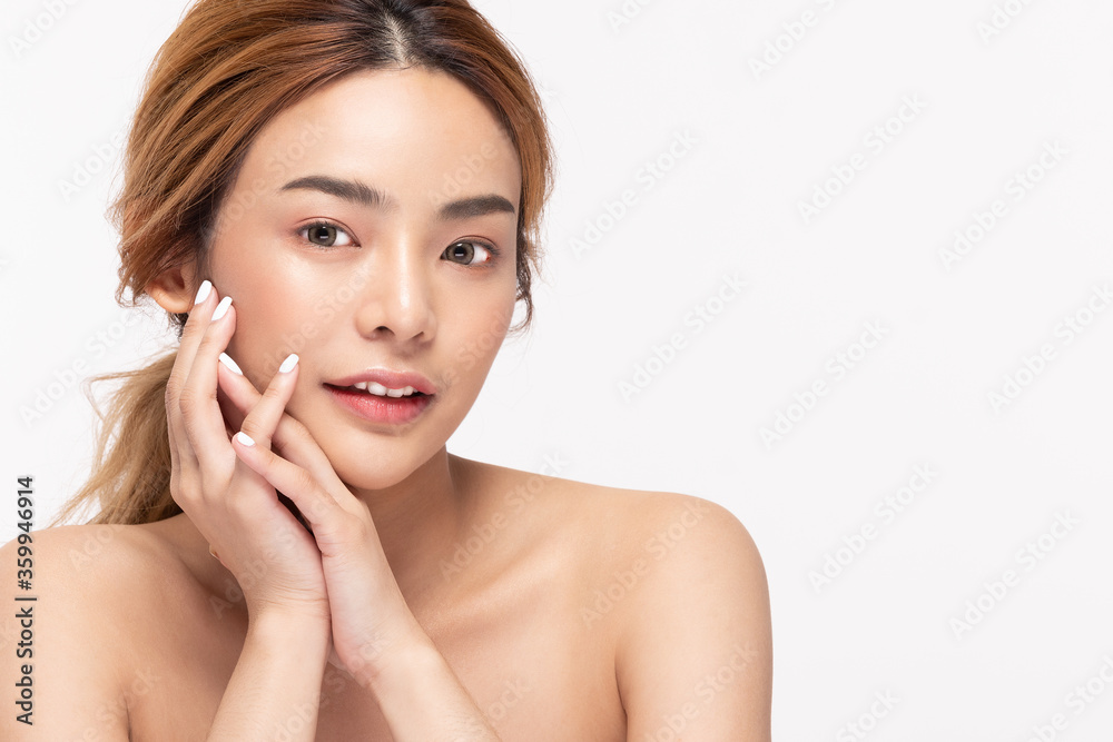 Beauty asian women  touching soft chinskin close up face beauty .