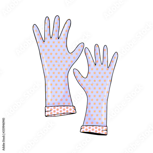 rubber gloves with a flower pattern for gardening vector illustration isolated on white background