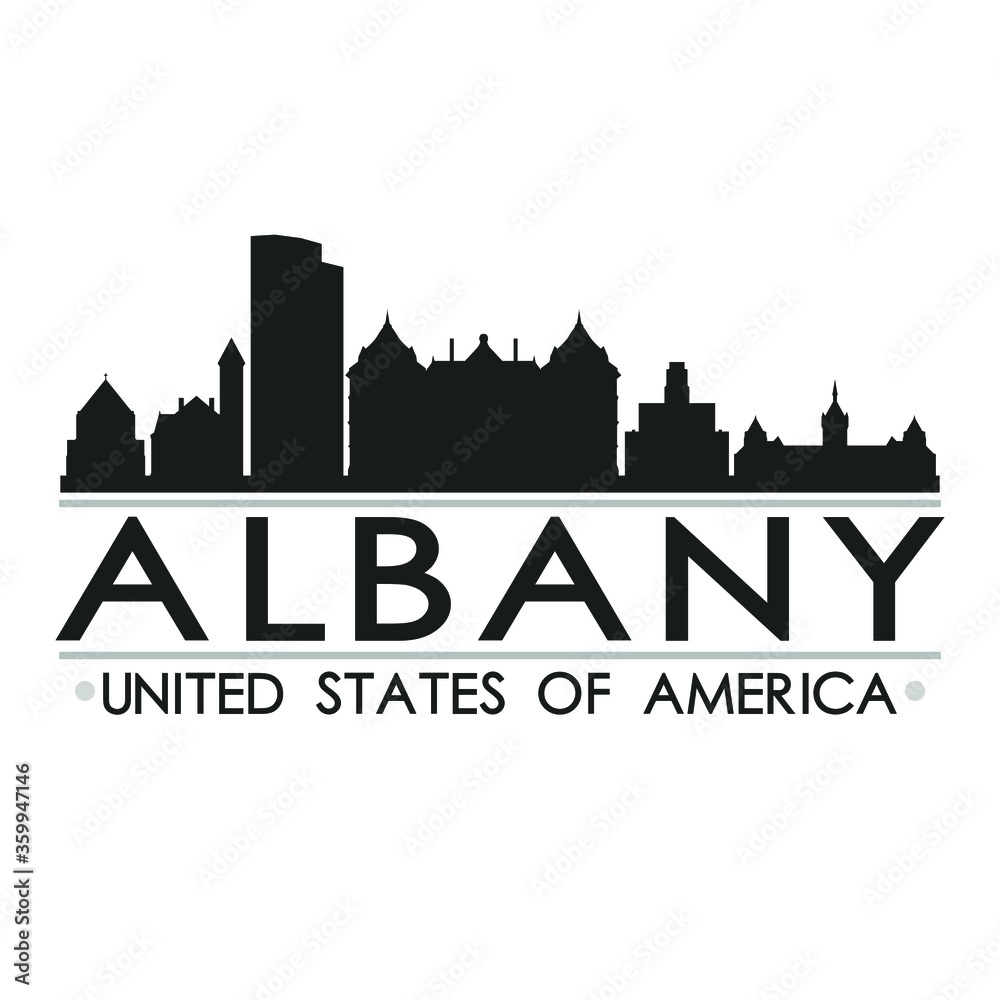 Albany Skyline Silhouette Design City Vector Art Famous Buildings