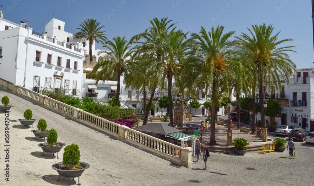 Plaza de España square in the town centre of Vejer de la Frontera, white town in Andalusia, Spain
