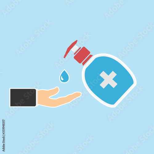 Disinfection. Hand sanitizer bottle icon, washing gel. Vector illustrationDisinfection. Hand sanitizer bottle icon, washing gel. Vector illustration	
