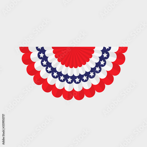 Empty white shelves decorated with US flag Buntings.vector illustration