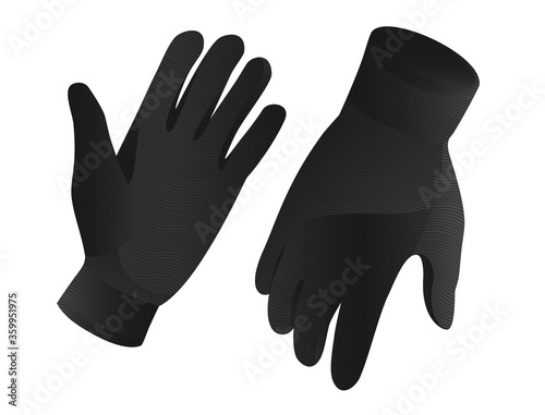 Black gloves with fabric yarn motifs