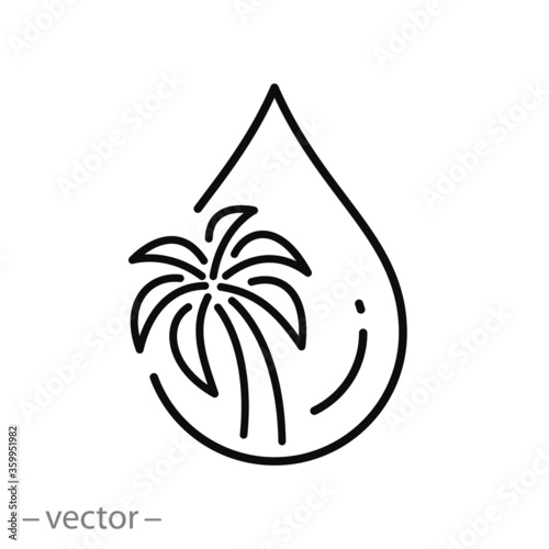 palm oil free icon, tree with drop, thin line symbol on a white background - editable stroke vector illustration eps10