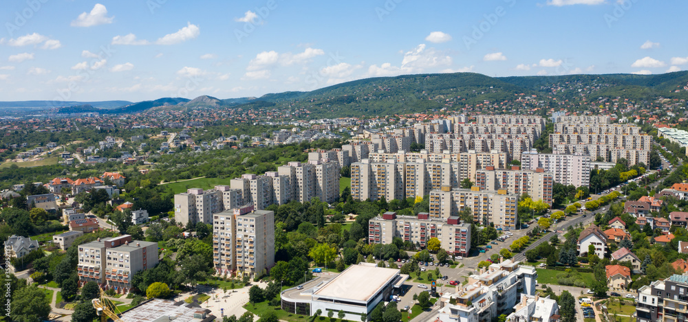 Concrete block of flats, aerial view in Gazdagret in Budapest, Hungary.