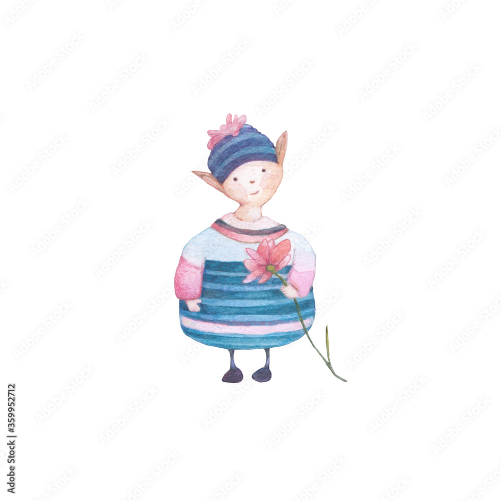 Cute watercolour spring elf