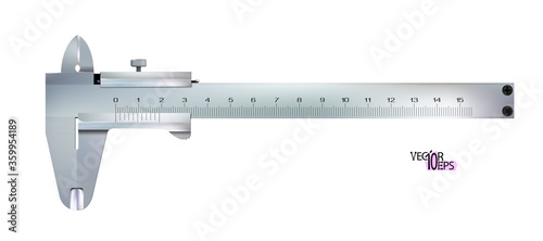 Top view Realistic calliper or caliper isolated on white background. Photo-realistic construction tool for measuring. Vector illustration