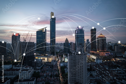 Photography 5G icon with shanghai city skyline in  china