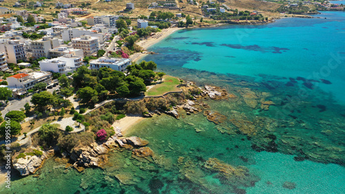 Aerial drone photo of famous seaside town and port of Karistos in South Evia island, Greece photo