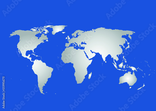 World map vector, isolated on blue background. Flat Earth, map template for website pattern, annual report, infographics. Travel worldwide, map silhouette backdrop.