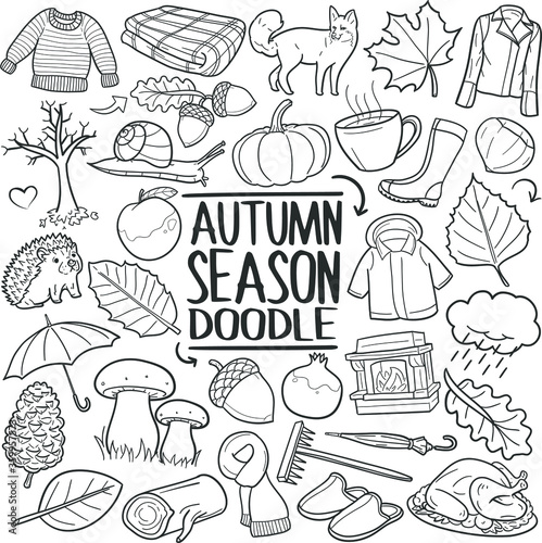 Autumn Season Fall Doodle Icons Hand Made Vector Art Design Sketch