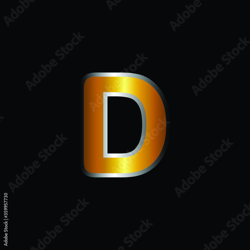 Golden Version of Arial Rounded Alphabet D With Silver Stroke. Modern And Luxury Golden Design of D Alphabet With Silver Stroke .Alphabetic Collection of Golden Arial Rounded Alphabet