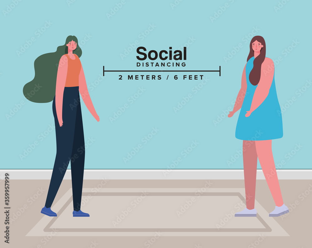 Social distancing between women design of Covid 19 virus theme Vector illustration Social distancing between women design of Covid 19 virus theme Vector illustration