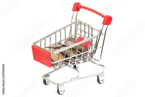 Shopping cart with old european coins