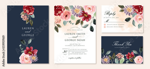 wedding invitation suite with beautiful floral garden watercolor