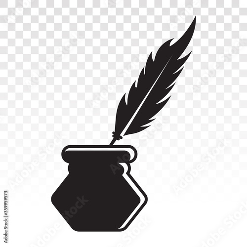 Feather quill pen with ink pot bottle - flat icon for apps or website