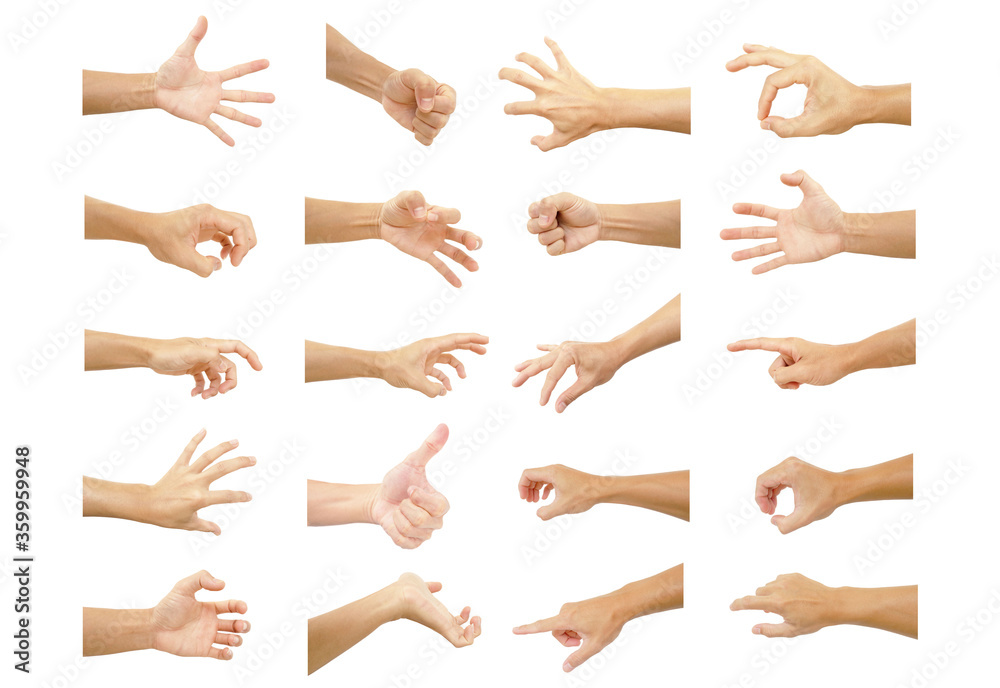 multiple hand with gestures of asian man for symbol to show out isolated on white background multiple hand with gestures of asian man for symbol to show out isolated on white background