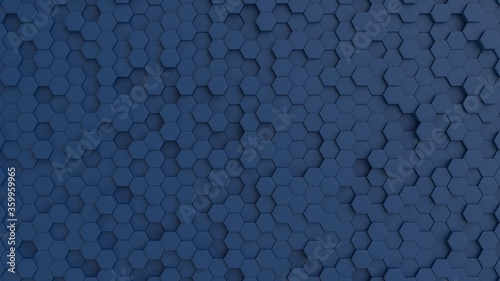 Hexagonal dark navy blue background texture. 3d illustration, 3d rendering