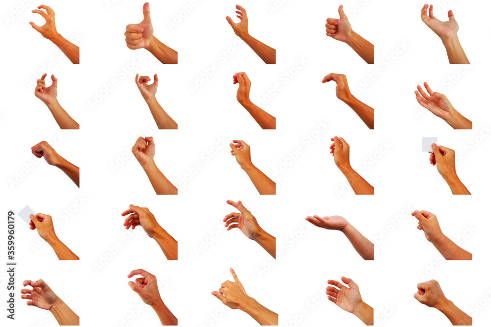 right hand collection of Asian man in gestures isolated on white background right hand collection of Asian man in gestures isolated on white background