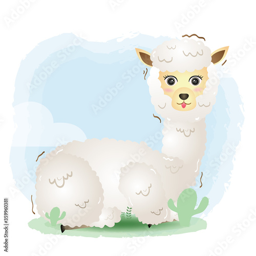 cute little alpaca in the children's style. cute cartoon little alpaca vector illustration