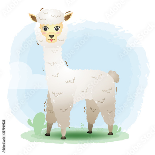 cute little alpaca in the children's style. cute cartoon little alpaca vector illustration