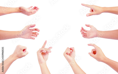 hand collection in gestures isolated on white background of Asian man