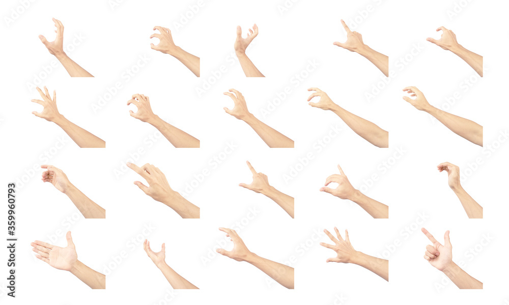 hands of man collection are in gestures isolated on white background hands of man collection are in gestures isolated on white background