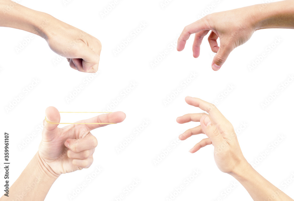 four hand collection in gestures isolated on white background