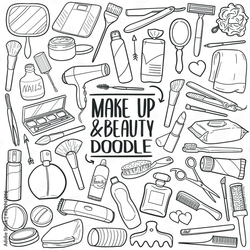 Beauty And Care Tools Traditional Doodle Icons Sketch Hand Made Design