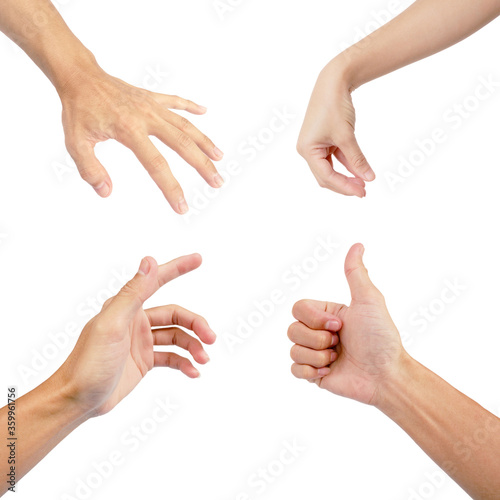 hand gestures in collection multiple with close up isolated on white background