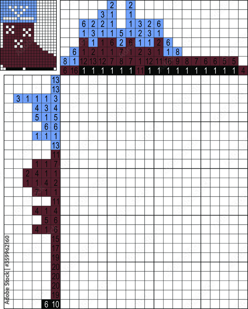 Fototapeta premium Japanese crossword. Colorful. Paint by number puzzle. Education game for children. Felt cloak