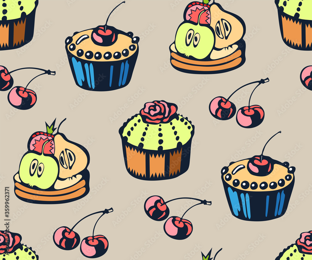 Vector background hand drawn sweets. Hand drawn ink illustration. Modern ornamental decorative background. Vector pattern. Print for textile, cloth, wallpaper, scrapbooking
Vector background hand drawn sweets. Hand drawn ink illustration. Modern ornamental decorative background. Vector pattern. Print for textile, cloth, wallpaper, scrapbooking
