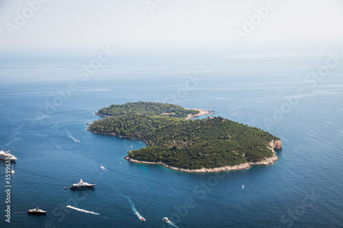 Aerial view of Lokrum Island, a popular tourist destination outside King's Landing, Old Town Dubrovnik, Croatia