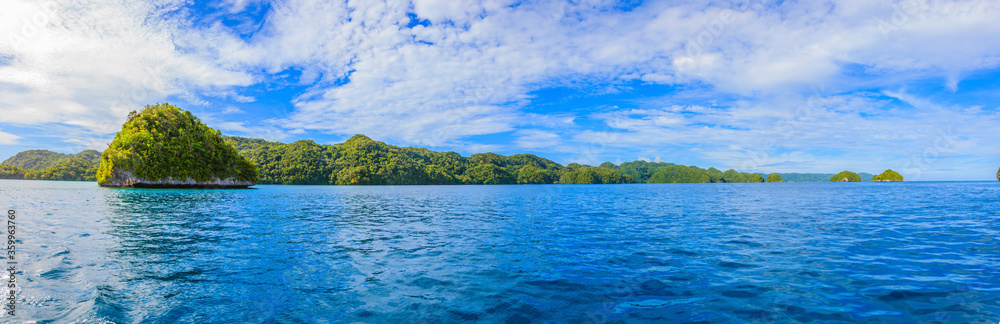 Blue waters between coral islands in Palau