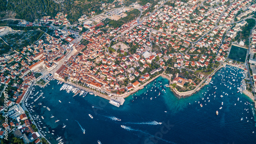 aerial view of the port town of Hvar, Croatia