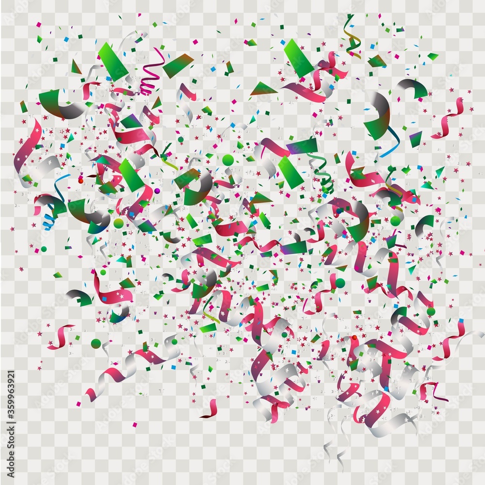 Fototapeta premium Colorful confetti. Festive of falling shiny confetti isolated on transparent background.