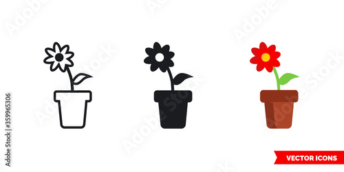 Flower in a pot icon of 3 types. Isolated vector sign symbol.