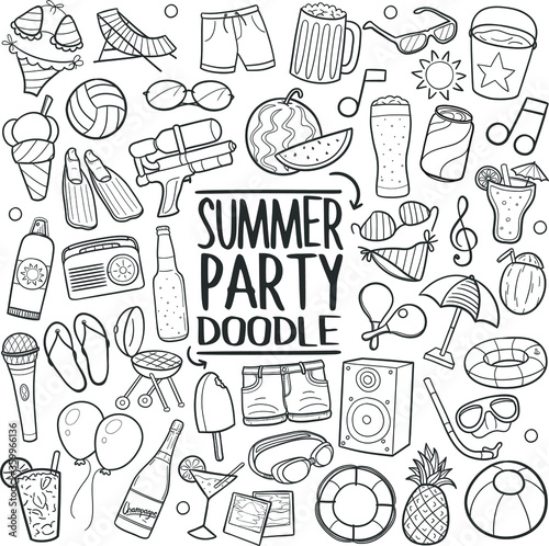 Summer Party  Doodle Icons Sketch Hand Made