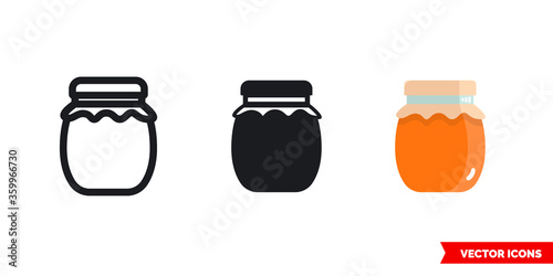 Jar of jam icon of 3 types. Isolated vector sign symbol.