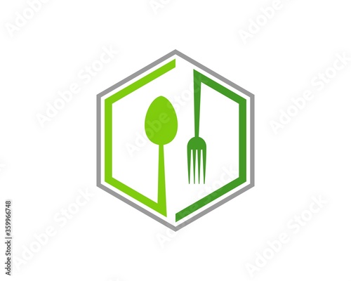 Hexagonal shape with spoon and fork