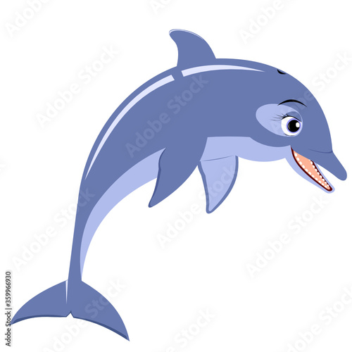 dolphin.happy dolphin in a jump on a white background.Cartoon vector illustration