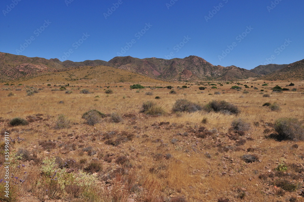 Western style arid desert landscape at Cabo de Gata, Almeria, Andalusia