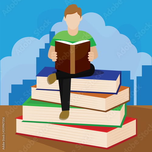 Young man reading a book