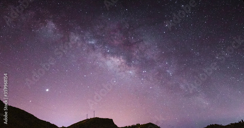 The Milky Way over the horizon with Jupiter and Saturn