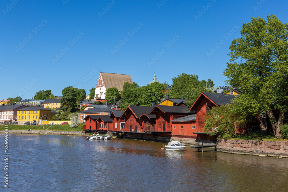 View to old town with red wooden buildings, Porvoo, Finland View to old town with red wooden buildings, Porvoo, Finland
