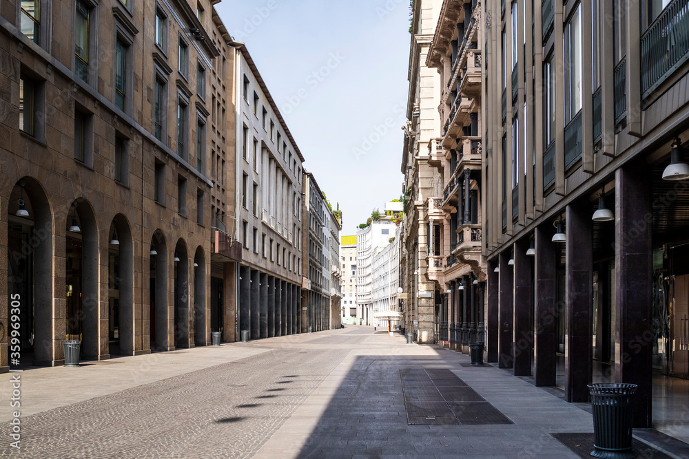 Italy, Milan, Corso Vittorio Emanuele II street during COVID-19 outbreak Italy, Milan, Corso Vittorio Emanuele II street during COVID-19 outbreak