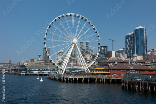 Washington s Great Wheel on the waterfront of downtown Seattle.  